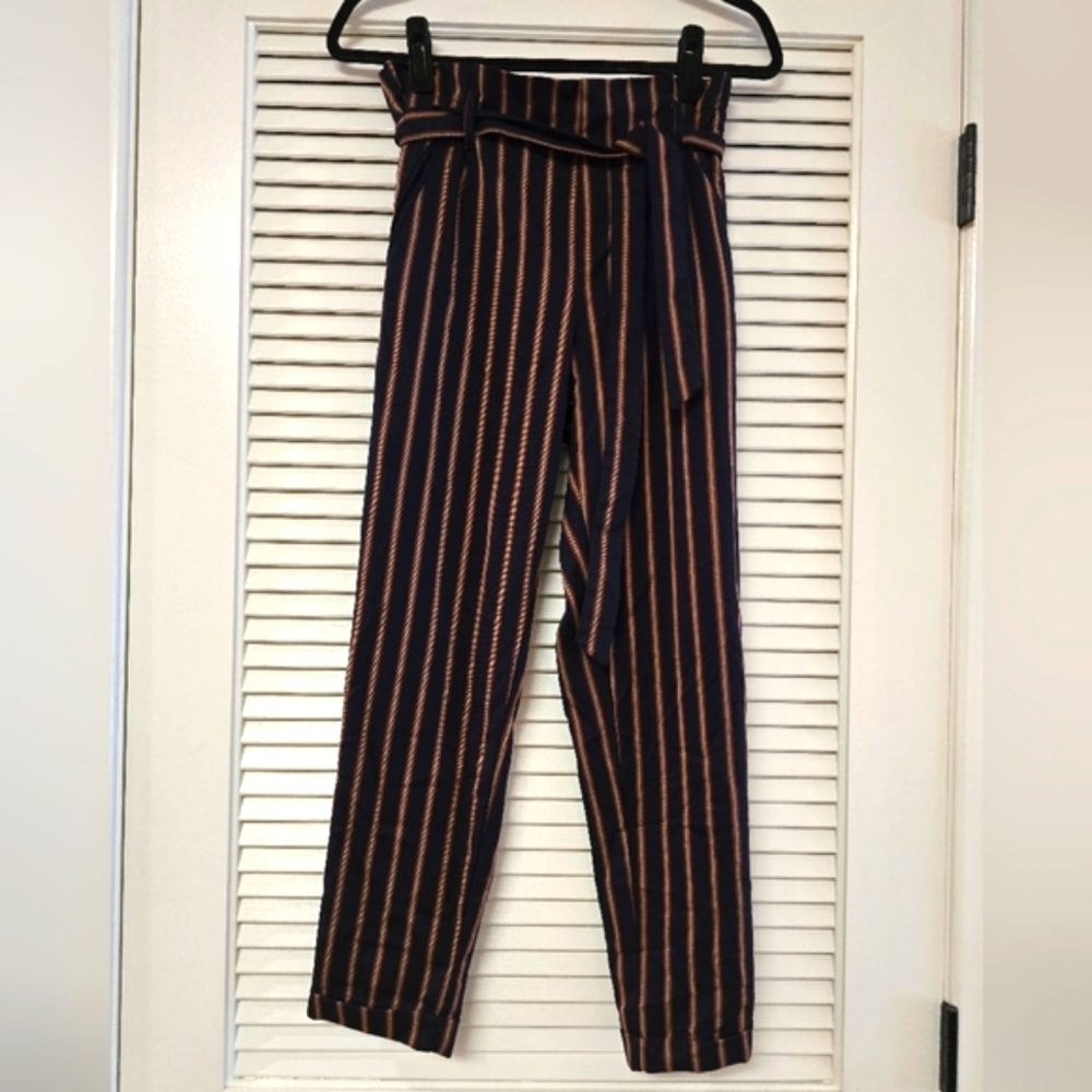 Zara - Striped Pants With Pockets & Belt